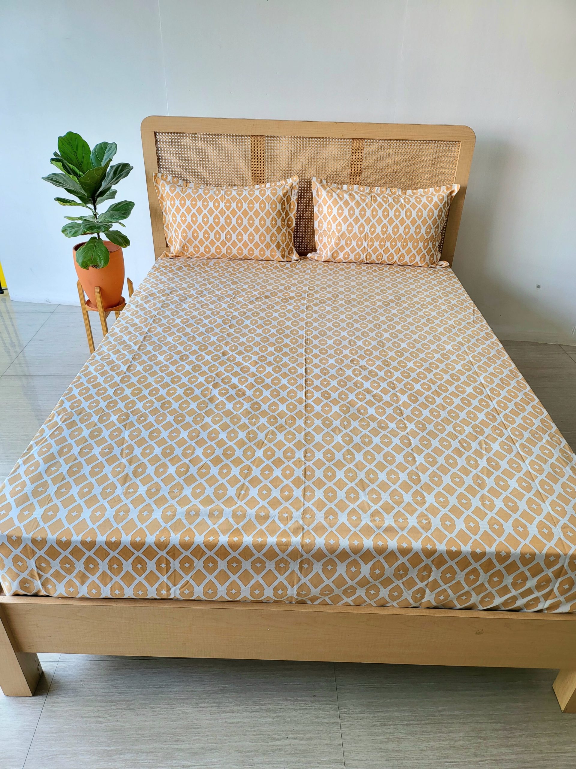 Cream Star Cotton Printed Bedsheet With Bag 1 Cream Star Cotton Printed Bedsheet With Bag