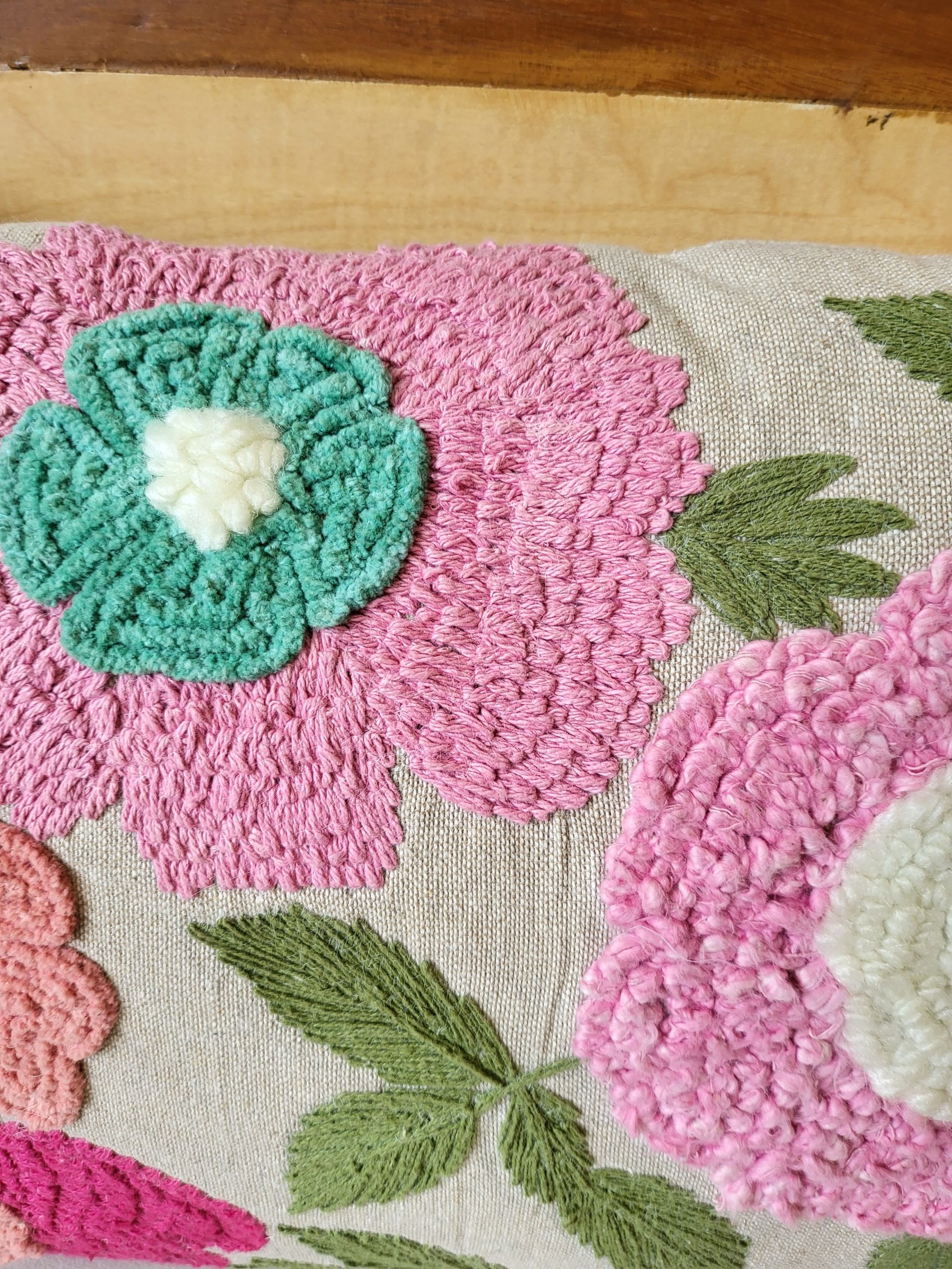 Pink Flower With Tassels Premium Embroidery Tufted Cushion (14"x20") 4 Pink Flower With Tassels Premium Embroidery Tufted Cushion (14"x20") - Image 4