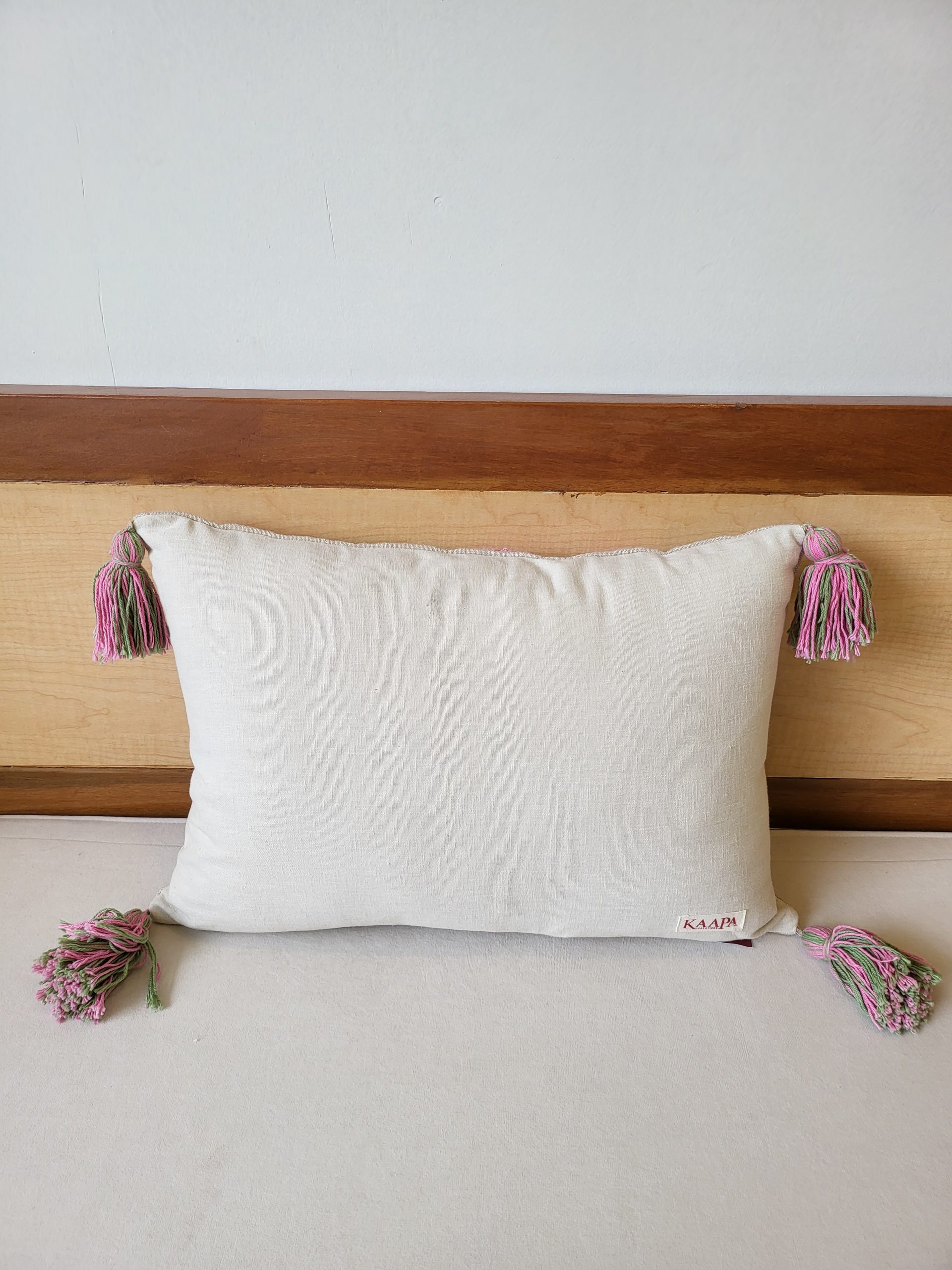 Pink Flower With Tassels Premium Embroidery Tufted Cushion (14"x20") 5 Pink Flower With Tassels Premium Embroidery Tufted Cushion (14"x20") - Image 5