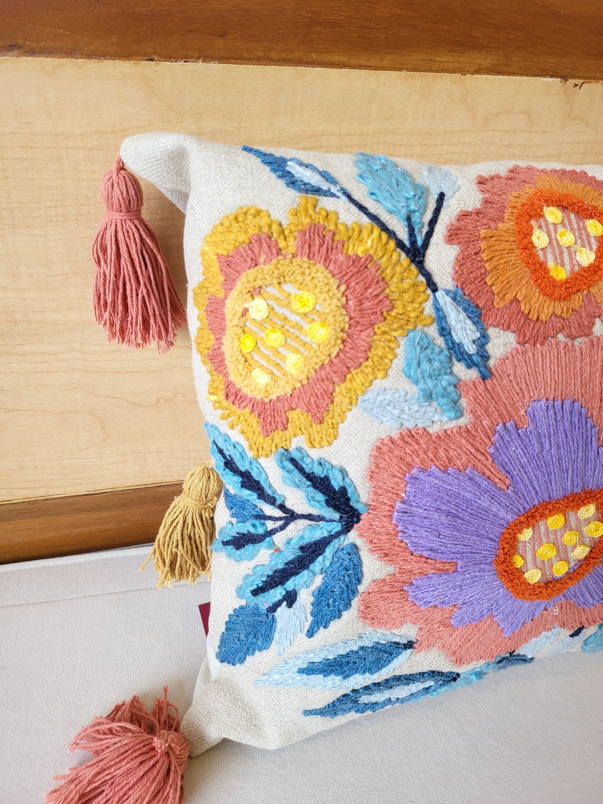 Six Tassels Premium Embroidery Tufted Cushion (14"x20") 4 Six Tassels Premium Embroidery Tufted Cushion (14"x20") - Image 4