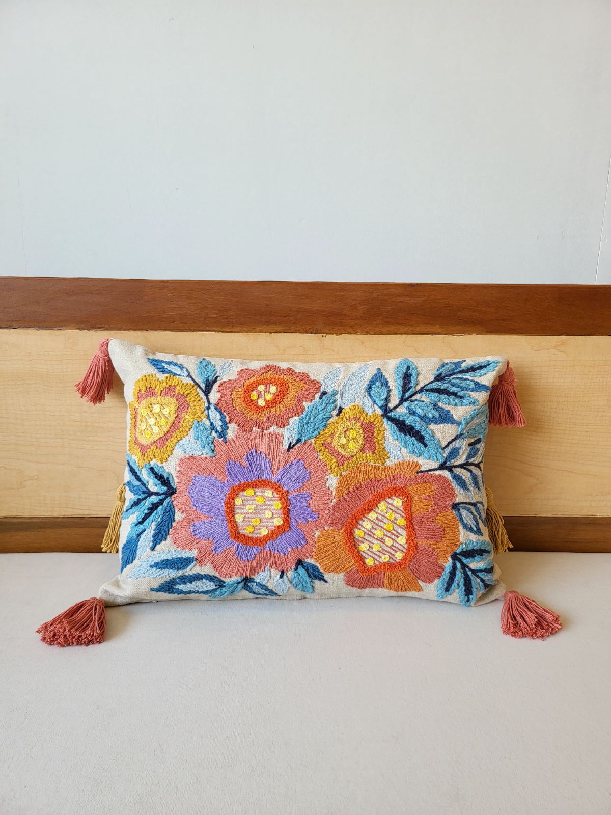 Six Tassels Premium Embroidery Tufted Cushion (14"x20") 1 Six Tassels Premium Embroidery Tufted Cushion (14"x20")