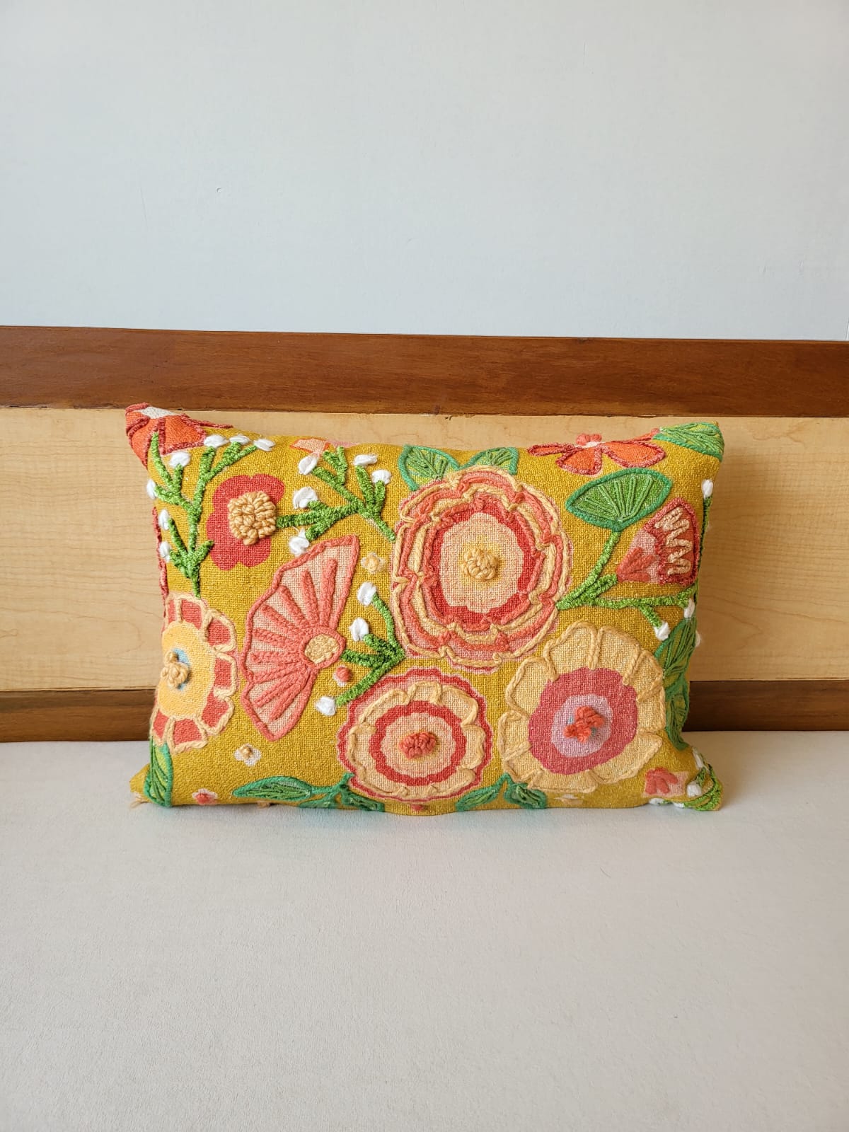Yellow Flower Premium Embriodery Tufted Cushion (14"x20") 1 Yellow Flower Premium Embriodery Tufted Cushion (14"x20")