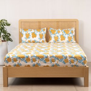 Yellow Laliguras Cotton Bedsheet With Bag