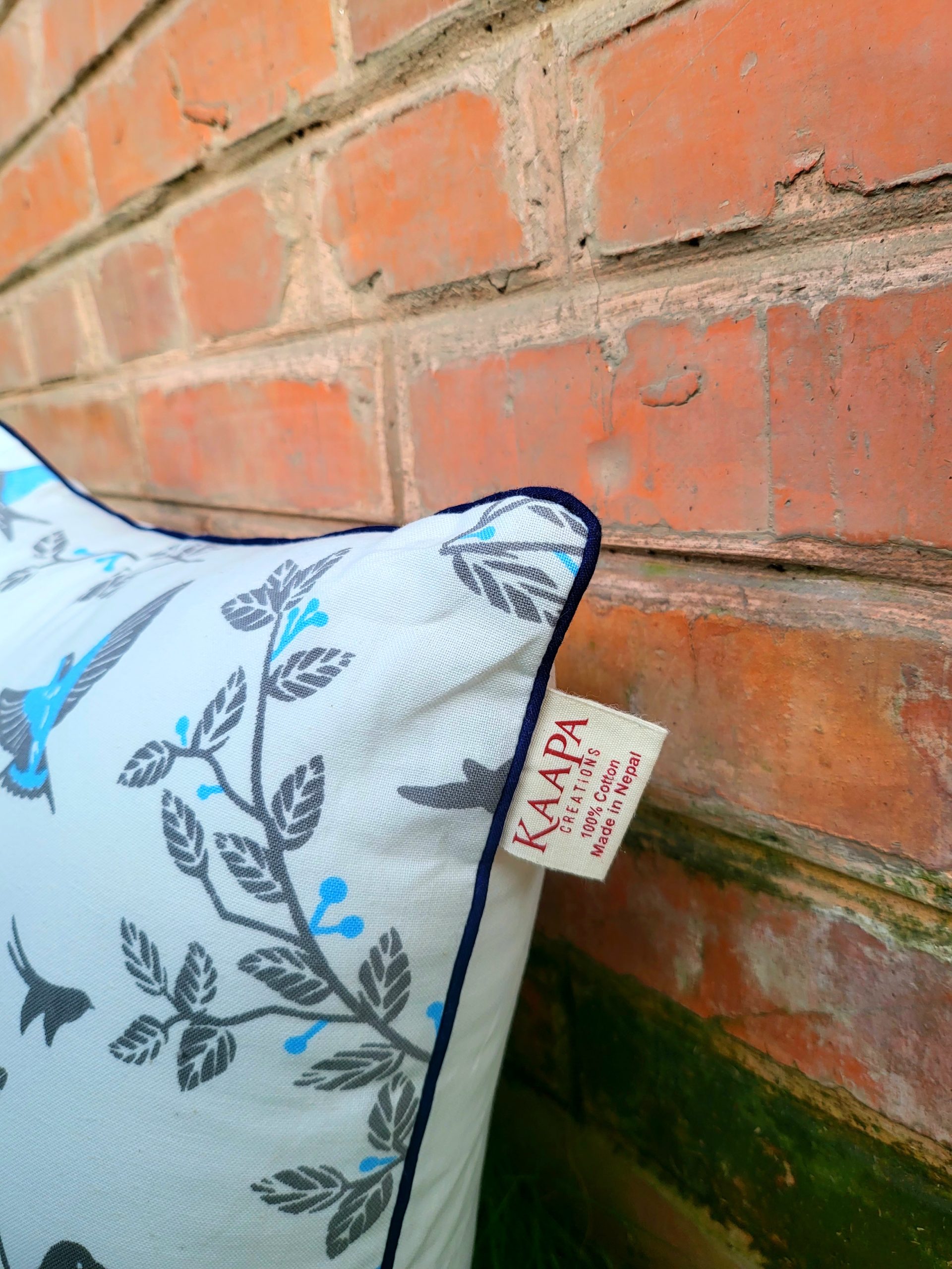 Blue Bird Piping Cotton Cushion Cover (16x16 inch) 2 Blue Bird Piping Cotton Cushion Cover (16x16 inch) - Image 2