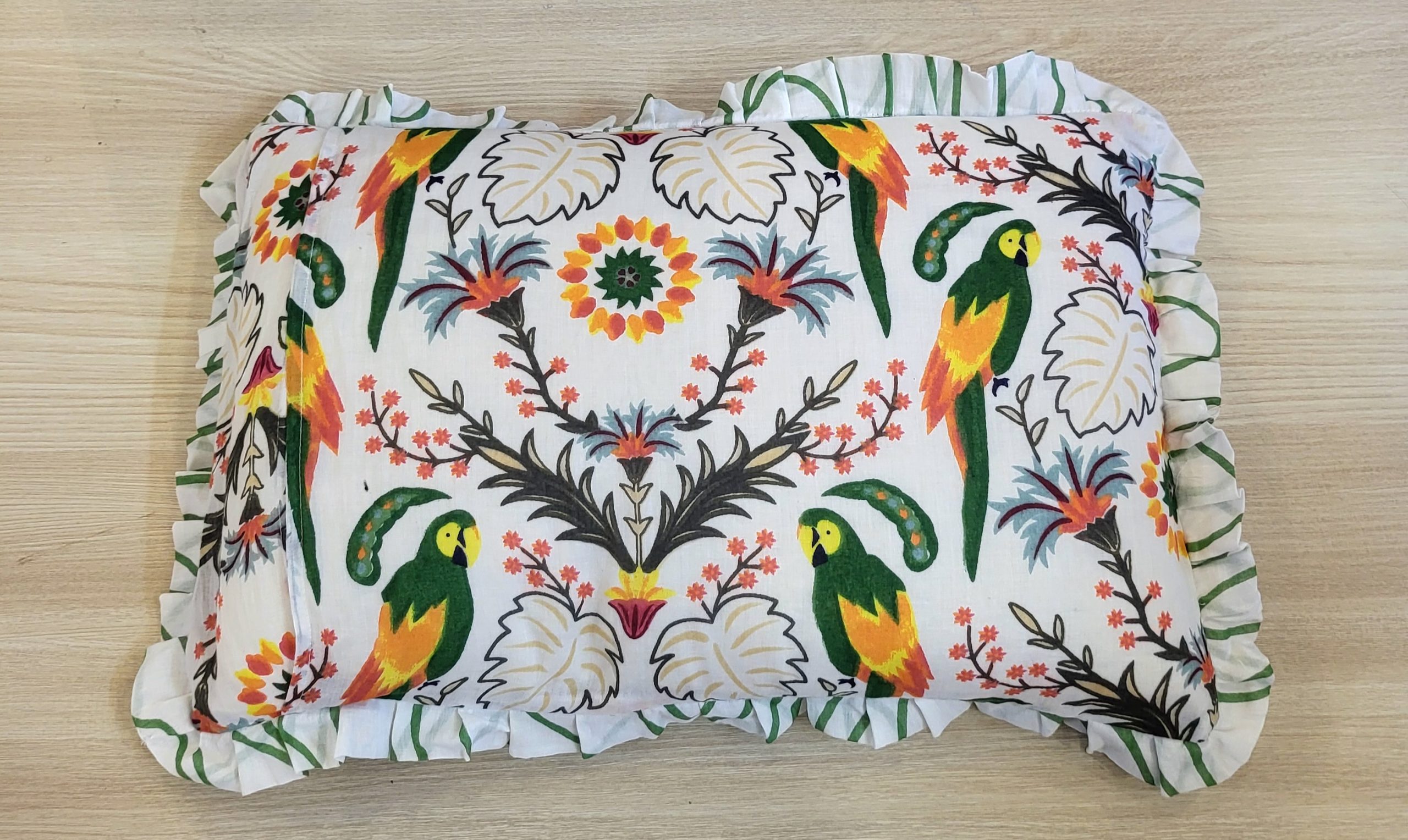 Parrot Cotton Ruffles Pillow (12x18 inch) 2 Parrot Cotton Ruffles Pillow (12x18 inch) - Image 2