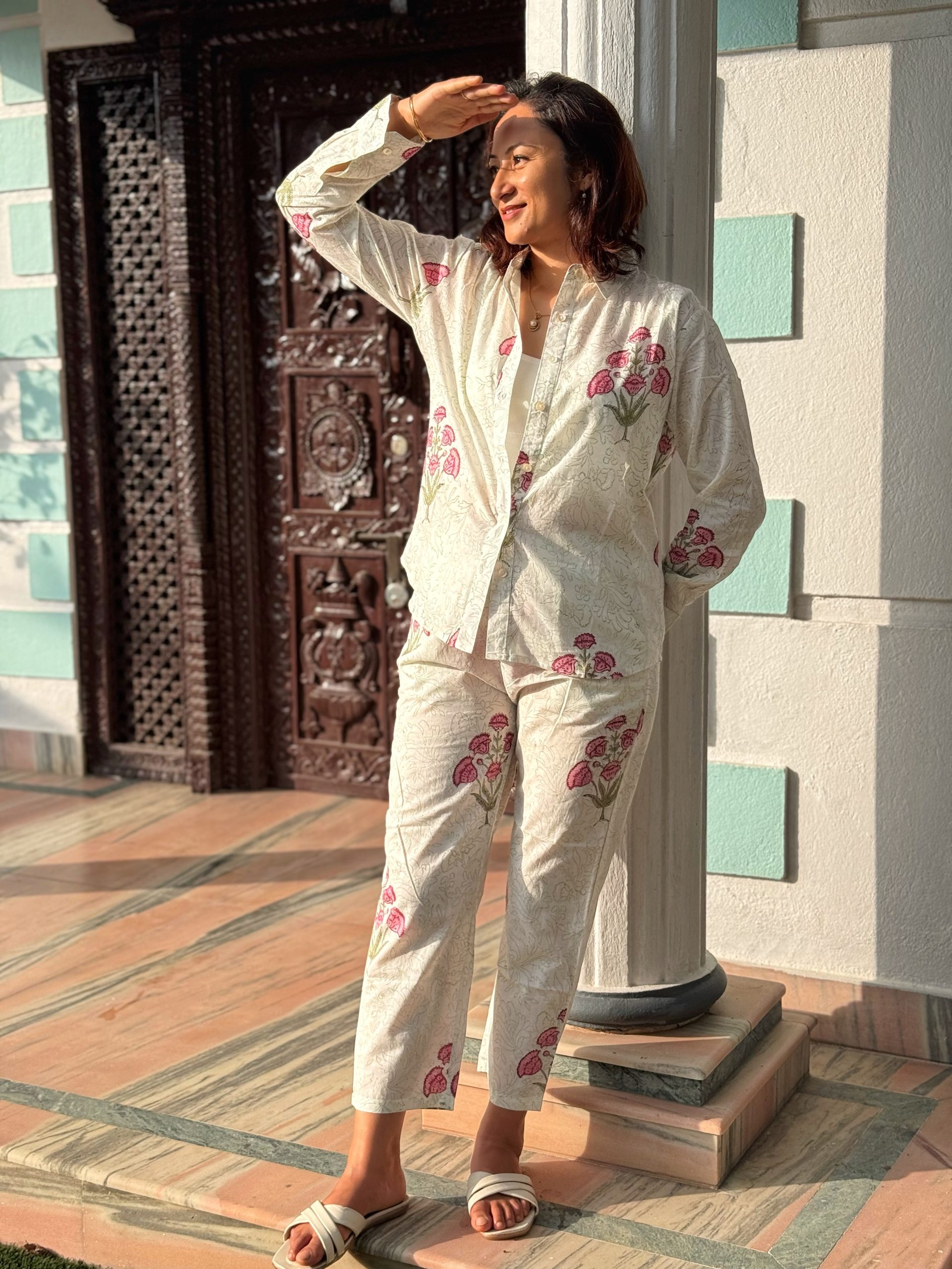 Pink Flower Collar Shirt & Pant Co-ord Set 1 Pink Flower Collar Shirt & Pant Co-ord Set