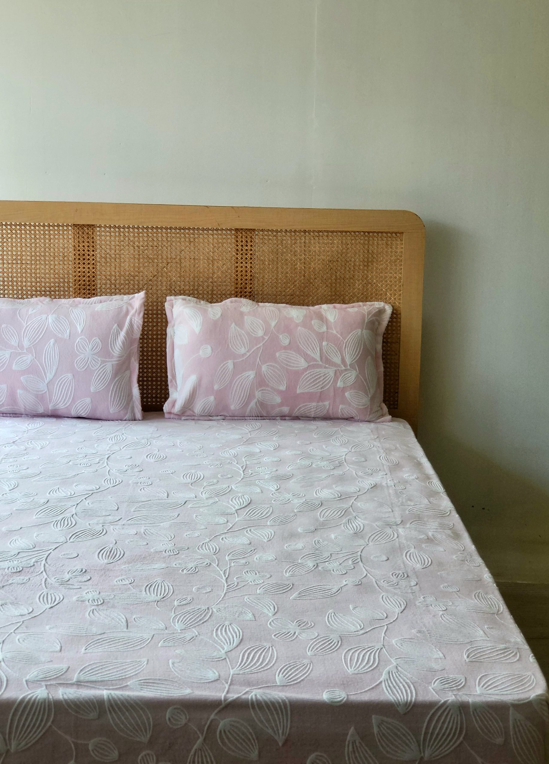 Pink Leaves Velvet Fitted/Elastic Bedsheet 3 Pink Leaves Velvet Fitted/Elastic Bedsheet - Image 3