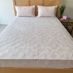 Pink Christmas Printed Velvet Fitted/Elastic Bedsheet