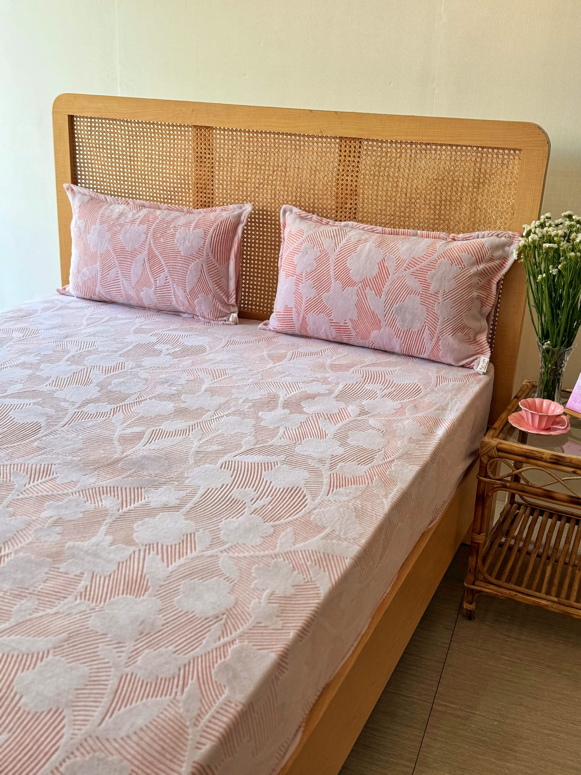Pink Chevron Printed Velvet Elastic/Fitted Bedsheet 2 Pink Chevron Printed Velvet Elastic/Fitted Bedsheet - Image 2