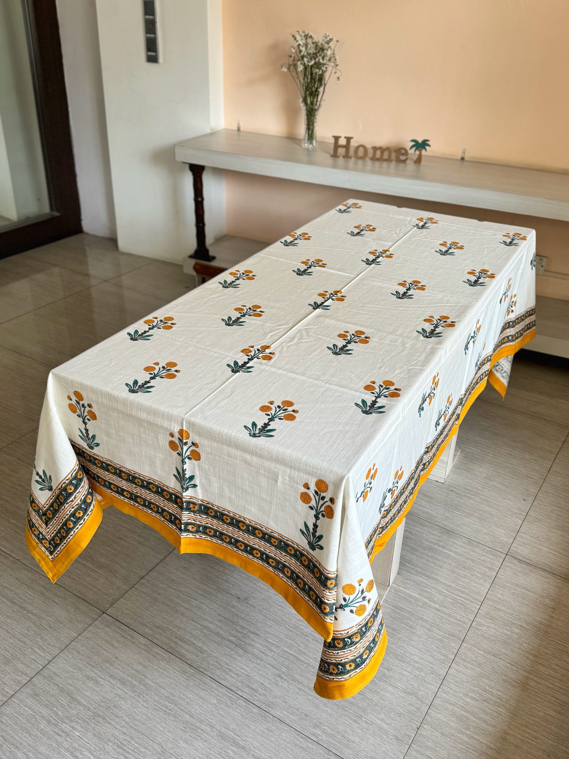 Yellow Flower Textured Cotton Table/Bed Cover 1 Yellow Flower Textured Cotton Table/Bed Cover
