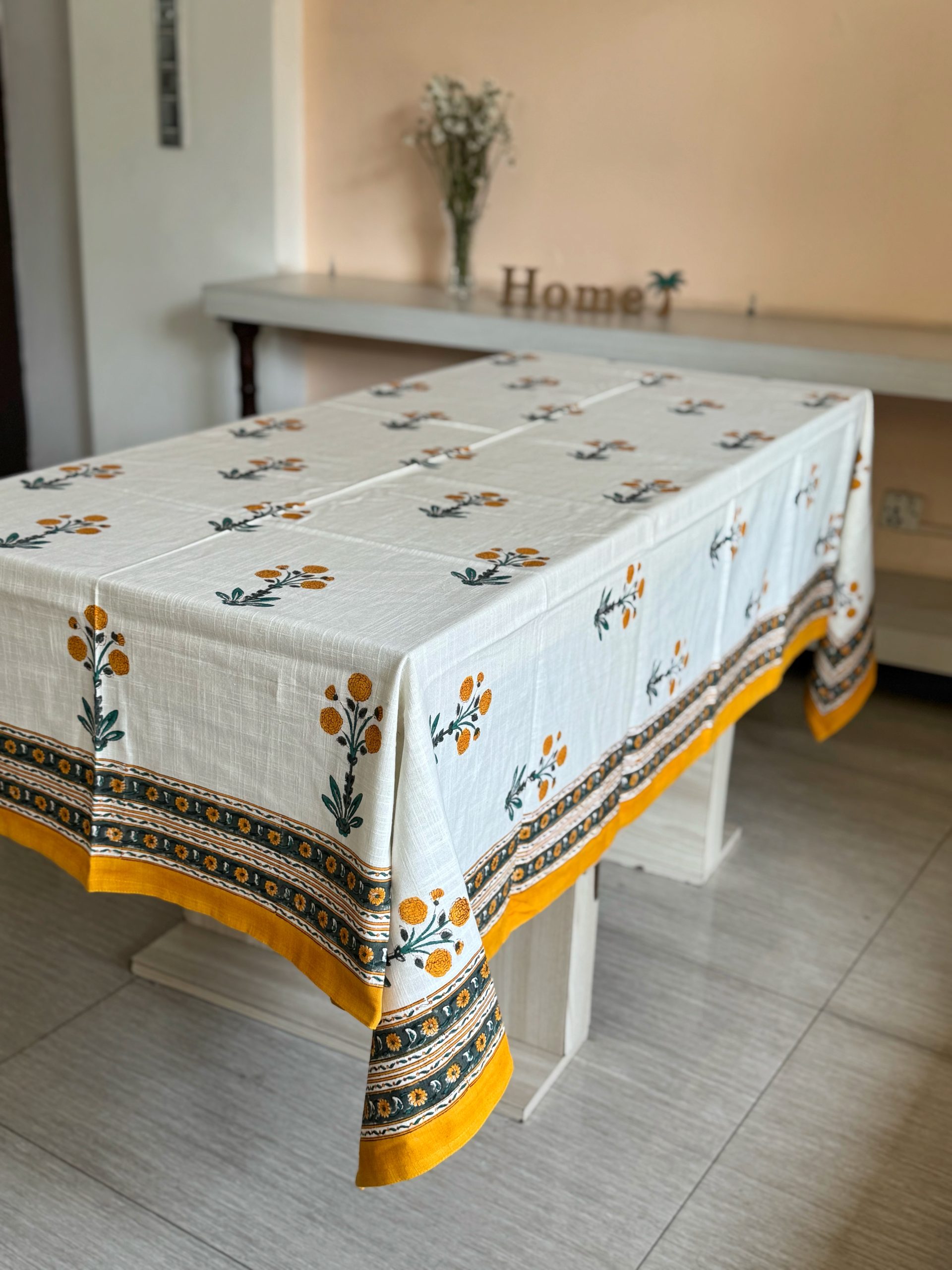 Yellow Flower Textured Cotton Table/Bed Cover 4 Yellow Flower Textured Cotton Table/Bed Cover - Image 4