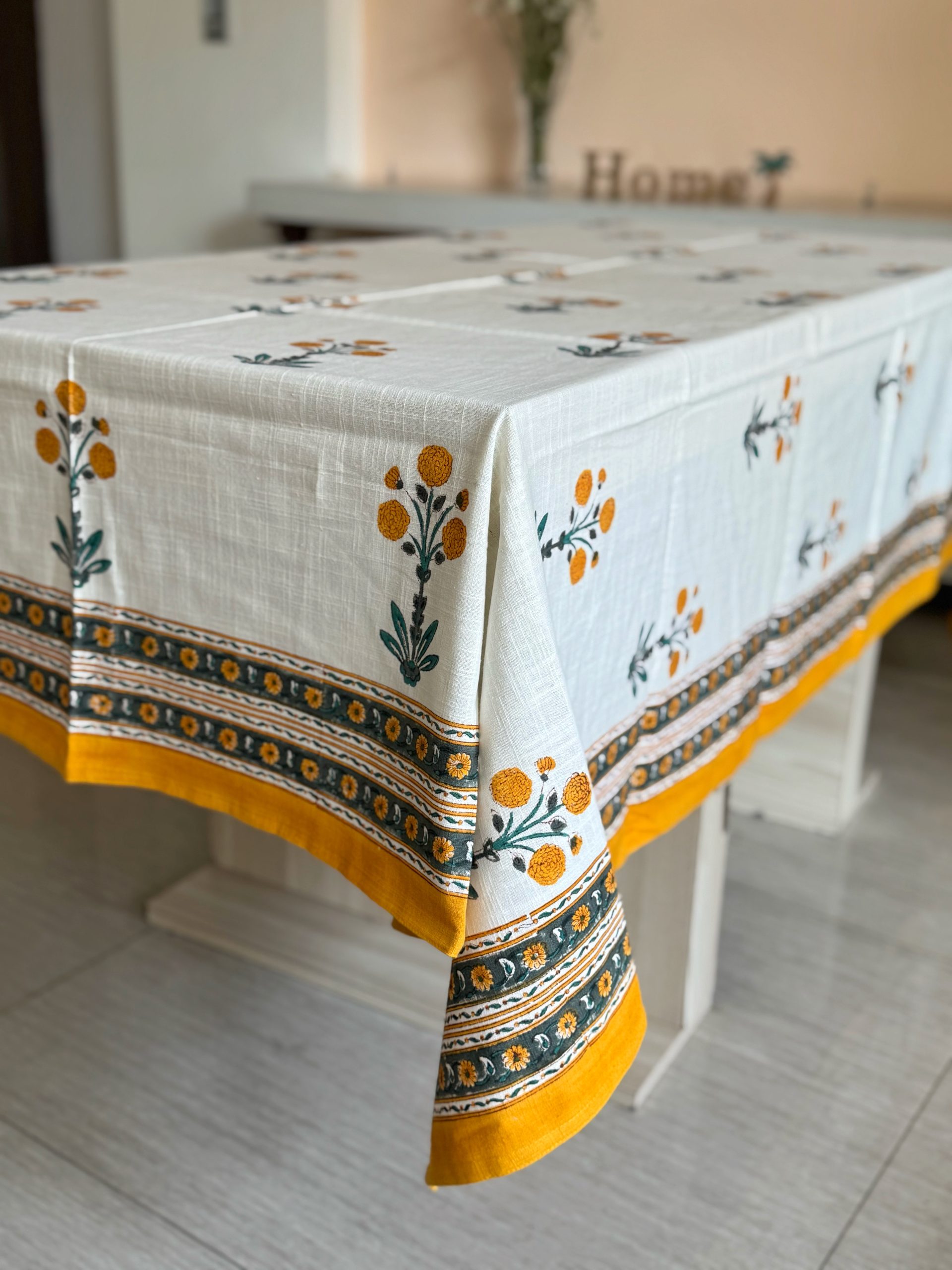 Yellow Flower Textured Cotton Table/Bed Cover 2 Yellow Flower Textured Cotton Table/Bed Cover - Image 2