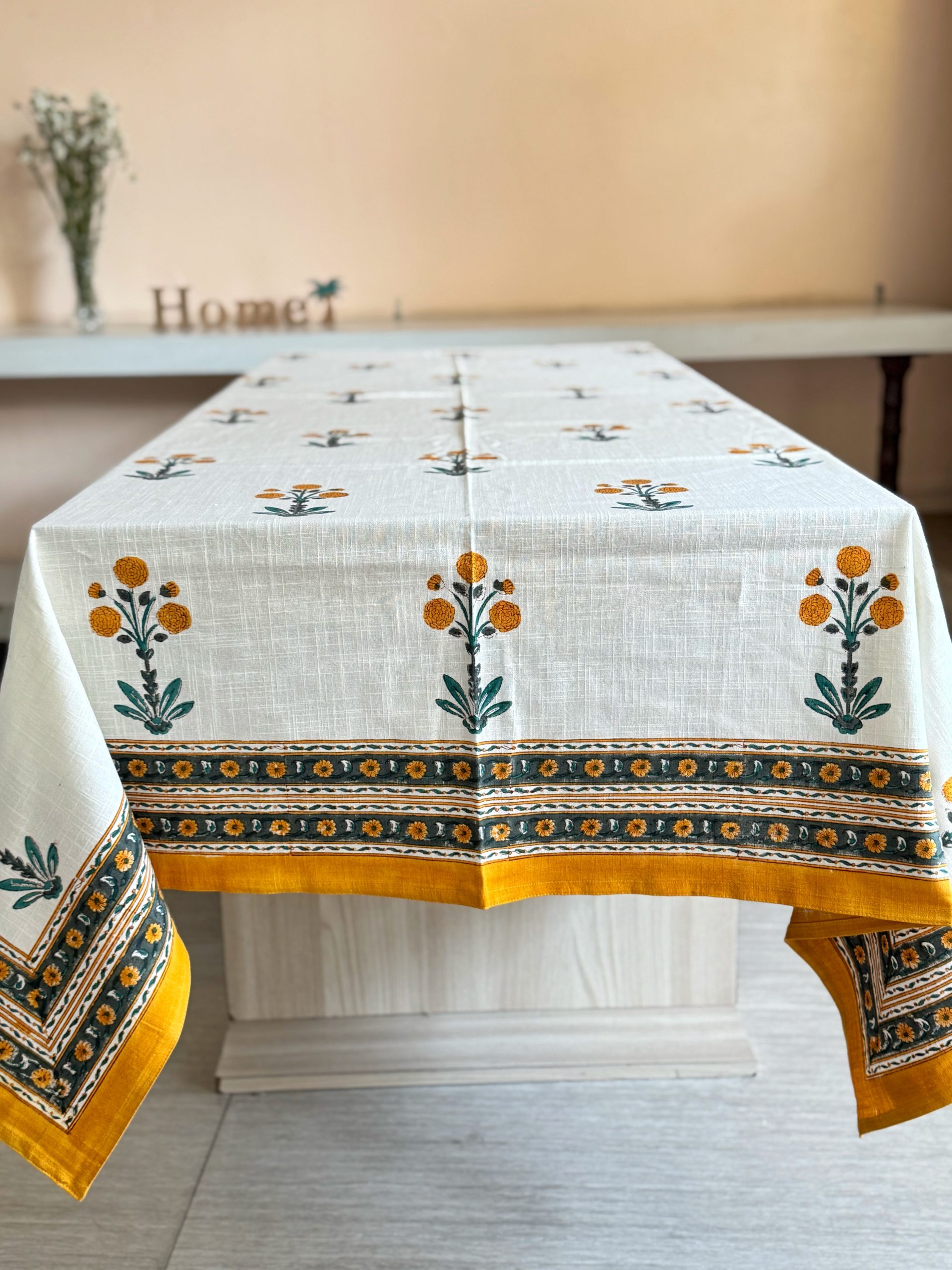 Yellow Flower Textured Cotton Table/Bed Cover 3 Yellow Flower Textured Cotton Table/Bed Cover - Image 3