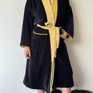 Black with Yellow Border Velvet Robe