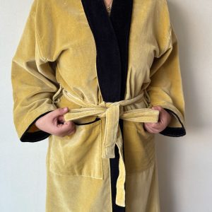 Yellow With Black Border Velvet Robe