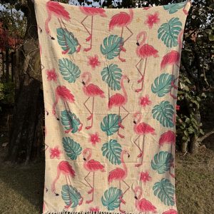 Pink Flamingo Textured Cotton Throw Blanket
