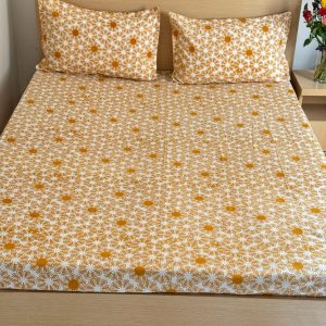 Papaya Mustard Colour Cotton Bedsheet With Bag