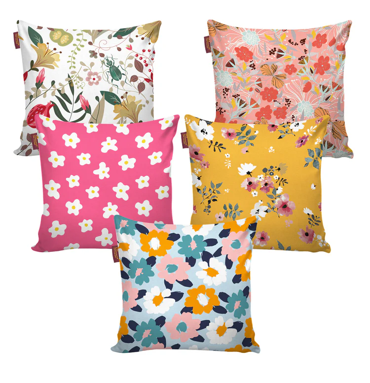 Mix Floral Print Set Of 5 Cushion Cover Only ( 16 x 16 inch) 3 Mix Floral Print Set Of 5 Cushion Cover Only ( 16 x 16 inch) - Image 3