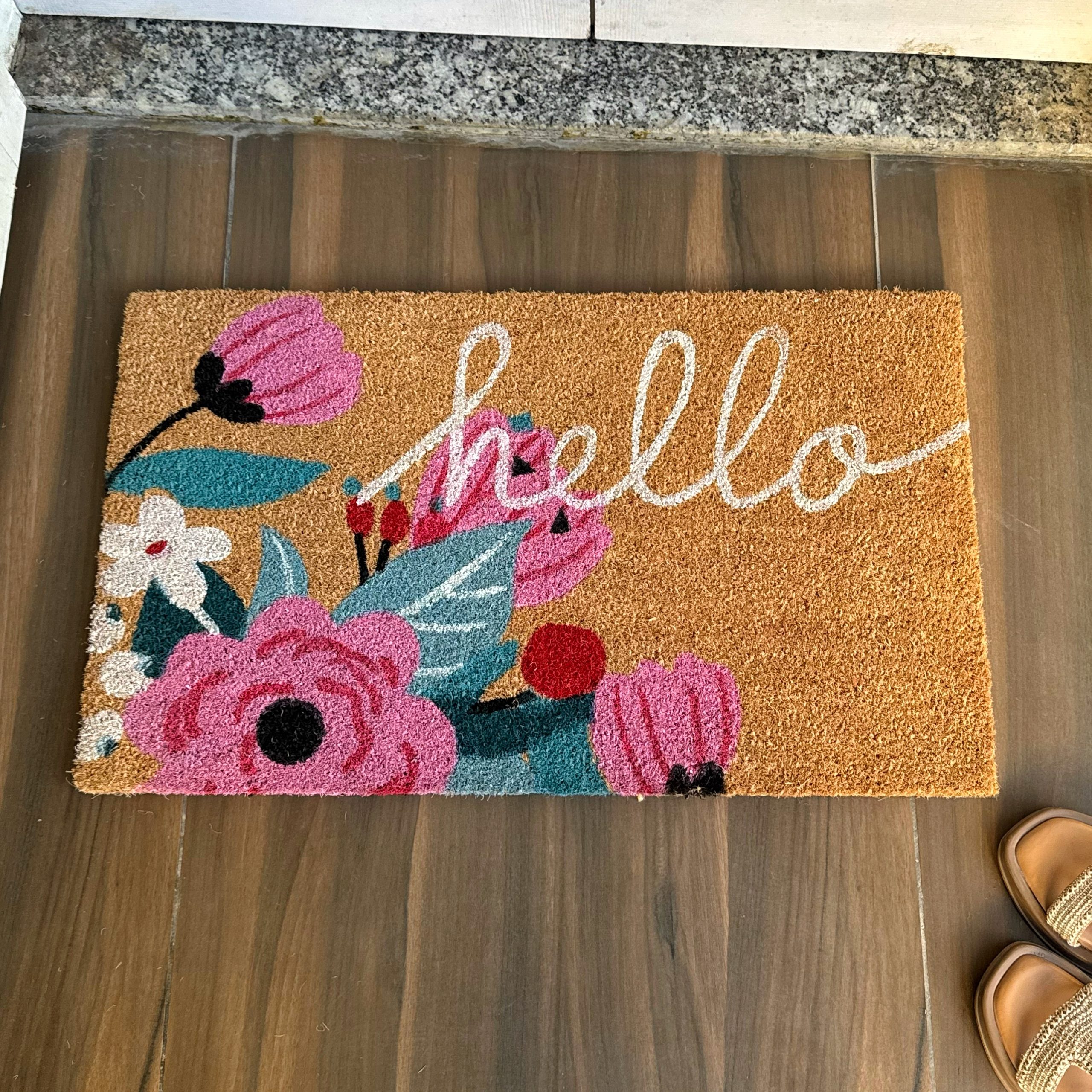 Floral Hello Printed Coir(Coconut Fiber) Doormat (18 x 30 inch) 1 Floral Hello Printed Coir(Coconut Fiber) Doormat (18 x 30 inch)