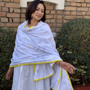 Yellow Lavender Three layer Malmal Khasto/Shawl With Bag