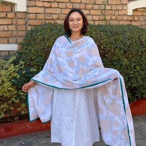 Yellow laliguras Three Layer Malmal Khasto/Shawl With Bag