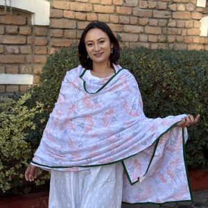 Orange Mushroom Three layer Malmal Khasto/Shawl With Bag