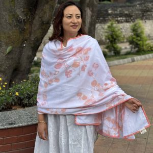 Orange Peepal Bot Three Layer Malmal Khasto/Shawl With Bag