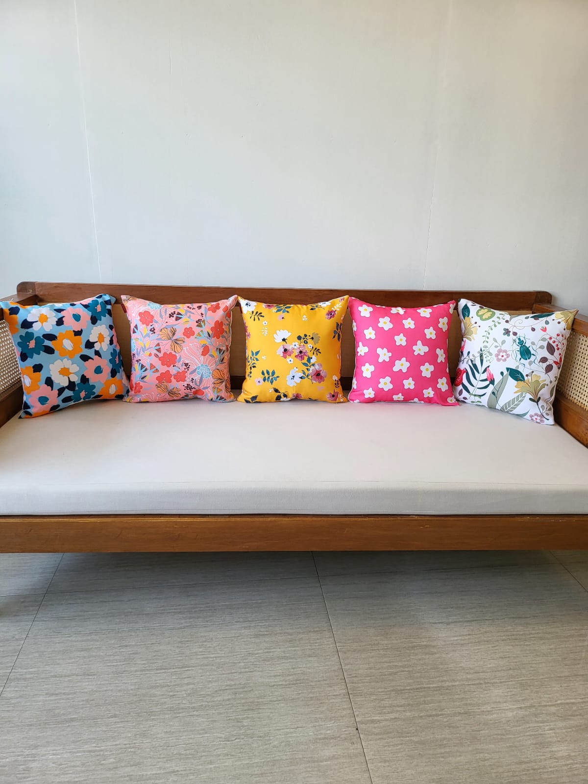 Mix Floral Print Set Of 5 Cushion Cover Only ( 16 x 16 inch) 2 Mix Floral Print Set Of 5 Cushion Cover Only ( 16 x 16 inch) - Image 2