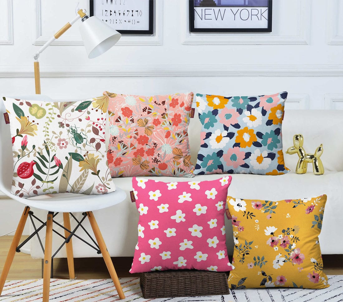 Mix Floral Print Set Of 5 Cushion Cover Only ( 16 x 16 inch) 1 Mix Floral Print Set Of 5 Cushion Cover Only ( 16 x 16 inch)
