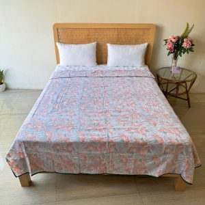 Orange Mushroom Three Layer XL Size Malmal Blanket With Bag