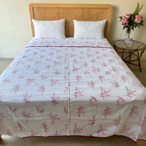 Red Flower Three Layer XL Size Malmal Blanket With Bag