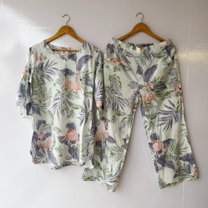Purple Flamingo V-Neck Kurthi Pant Co-ord Set