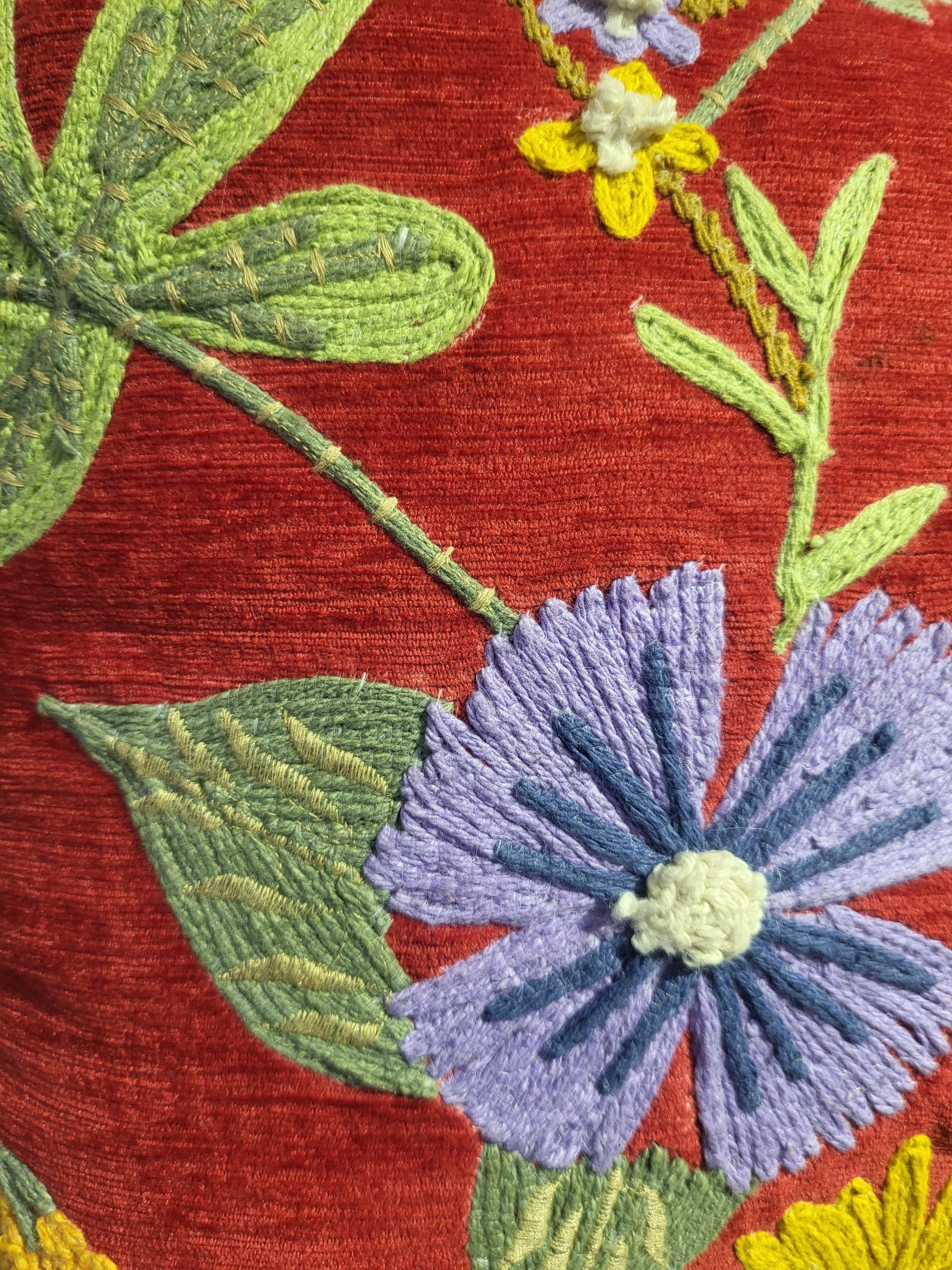 Purple Flower With Red Base Embroidery Cushion (18 x 18 inch) 2 Purple Flower With Red Base Embroidery Cushion (18 x 18 inch) - Image 2