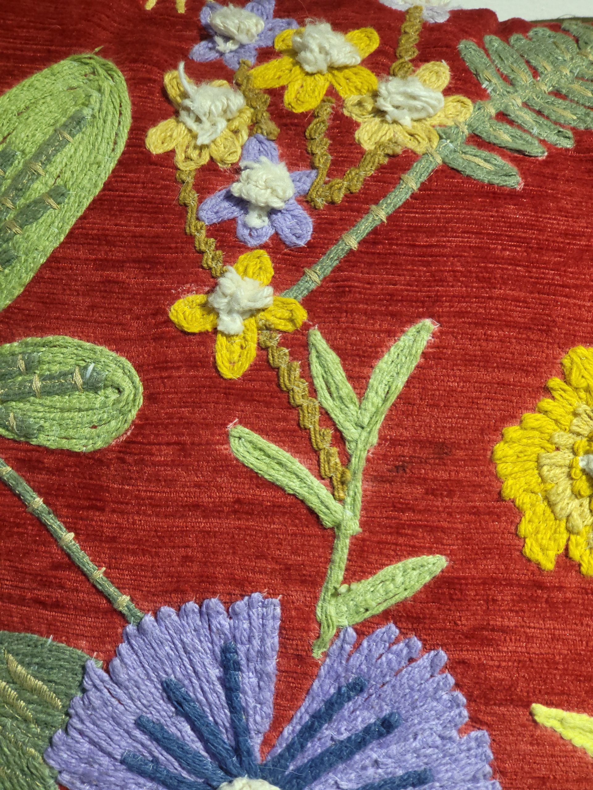 Purple Flower With Red Base Embroidery Cushion (18 x 18 inch) 4 Purple Flower With Red Base Embroidery Cushion (18 x 18 inch) - Image 4