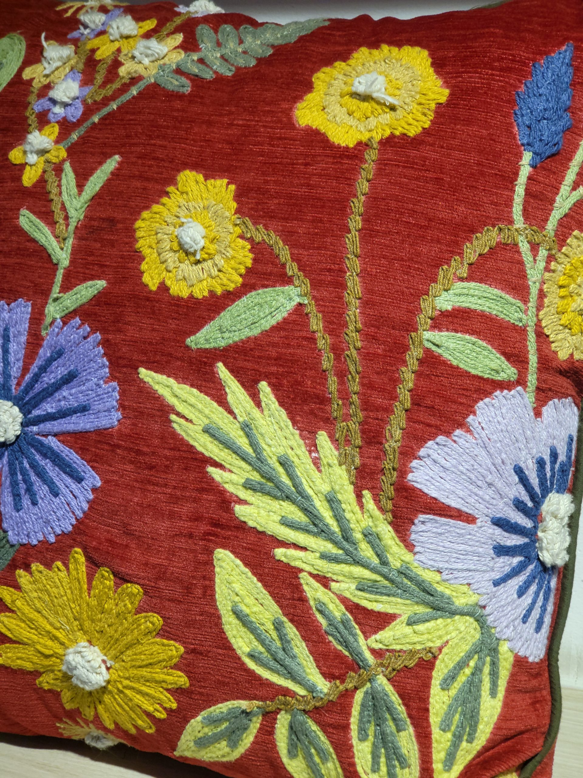 Purple Flower With Red Base Embroidery Cushion (18 x 18 inch) 5 Purple Flower With Red Base Embroidery Cushion (18 x 18 inch) - Image 5