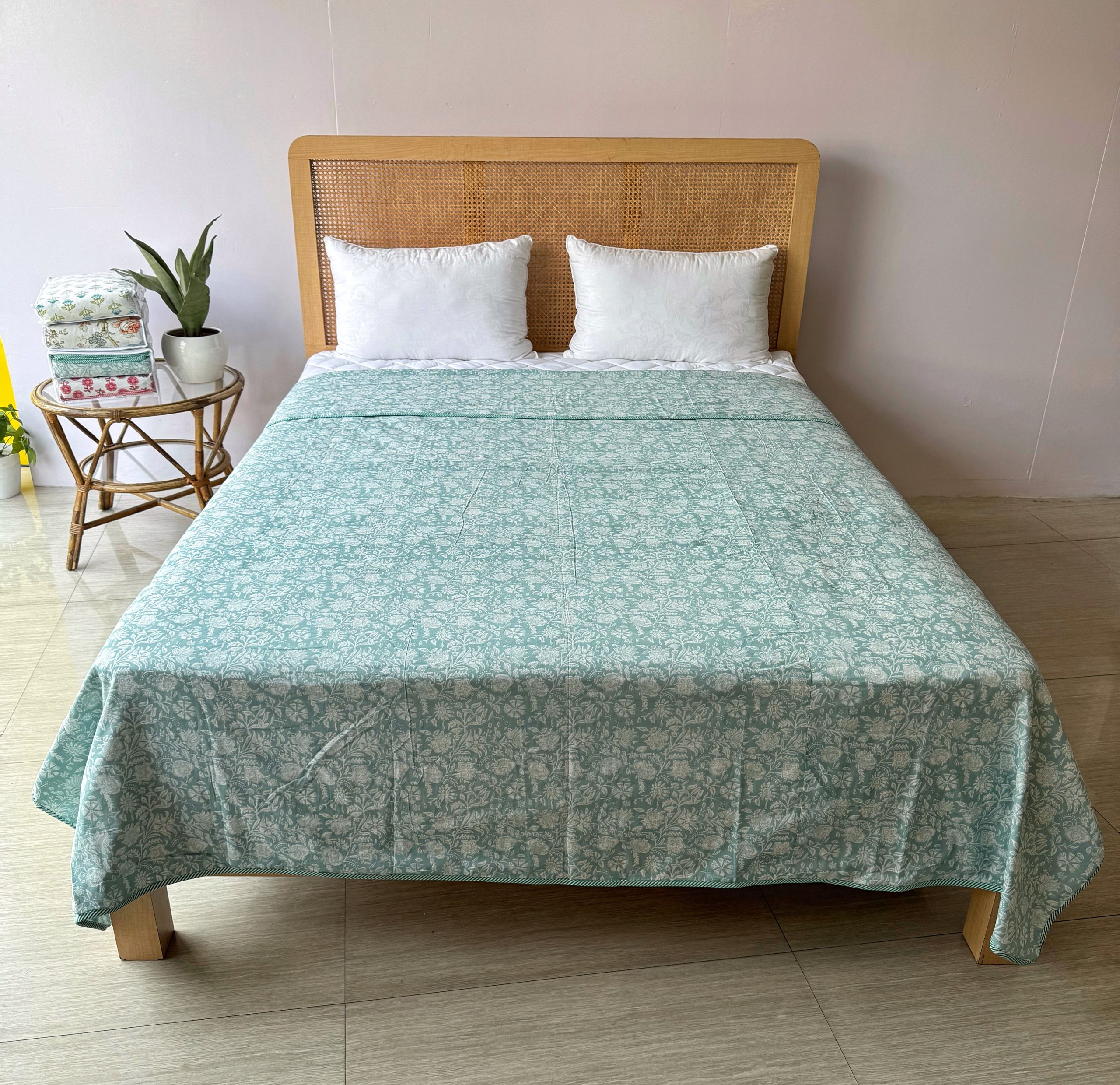 Green Floral Printed Cotton Dohar 1 Green Floral Printed Cotton Dohar