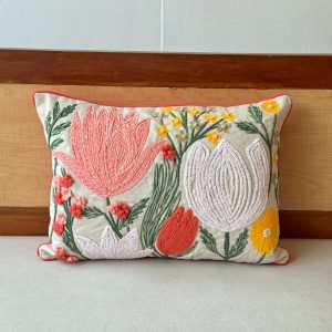 Tulip Embroidery Cushion Cover (14 x  20 inch)