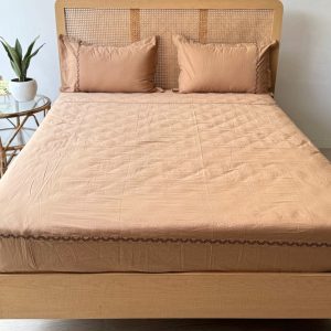 Autumn Leaf Embroidery Solid 300 TC Cotton Bedsheet