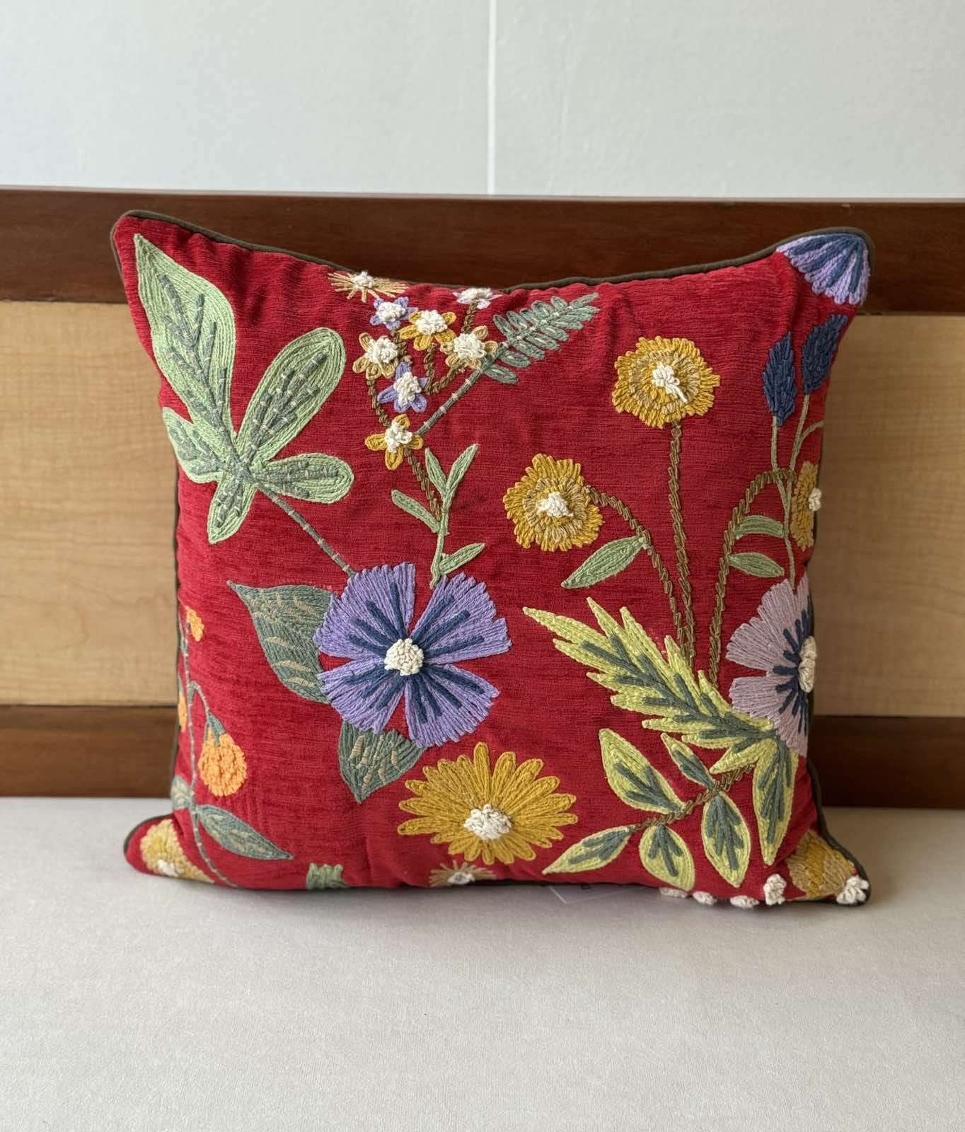 Purple Flower With Red Base Embroidery Cushion (18 x 18 inch) 1 Purple Flower With Red Base Embroidery Cushion (18 x 18 inch)