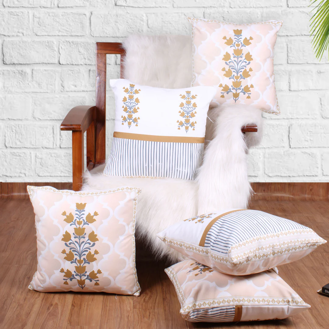 Golden Flower Set Of 5 Cushion Cover Only 3 Golden Flower Set Of 5 Cushion Cover Only - Image 3