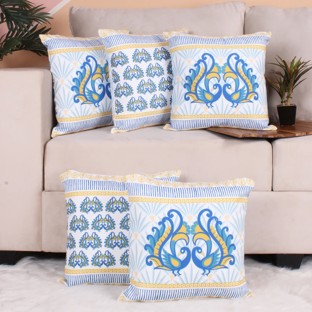 Peacock Set Of 5 Cushion Cover Only 3 Peacock Set Of 5 Cushion Cover Only - Image 3