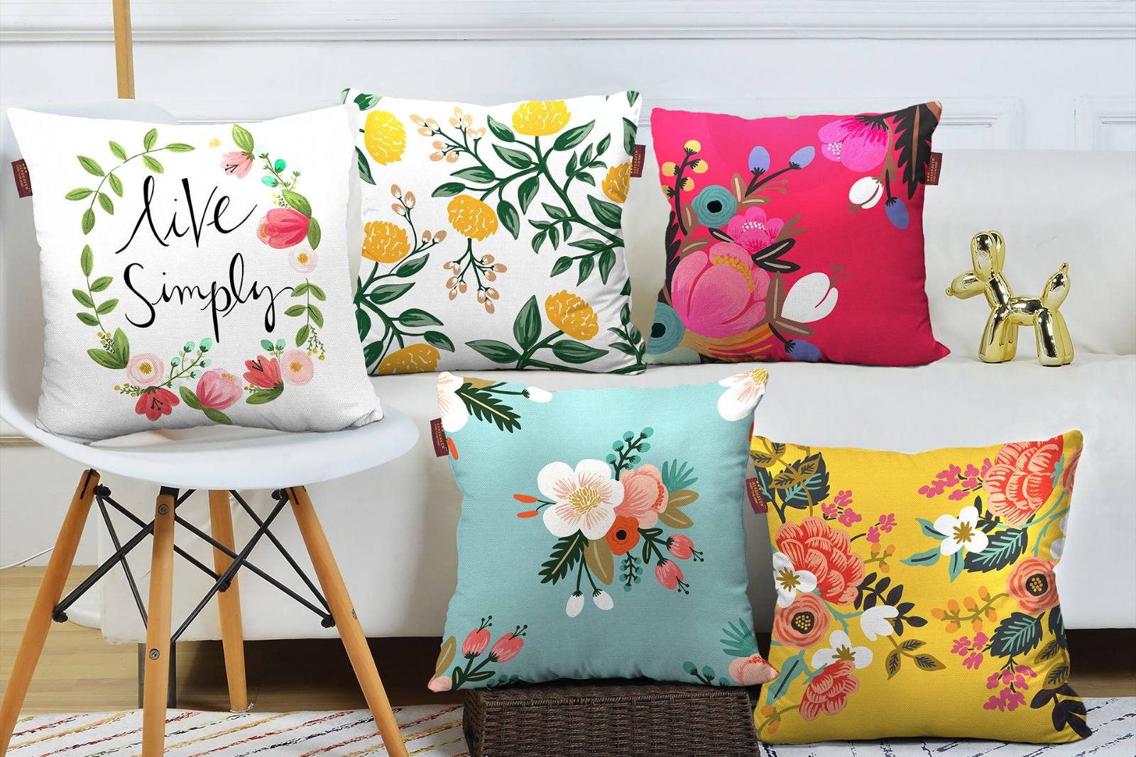 Yellow Live Simply Set Of 5 Cushion Cover Only (16 x 16 inch) 1 Yellow Live Simply Set Of 5 Cushion Cover Only (16 x 16 inch)