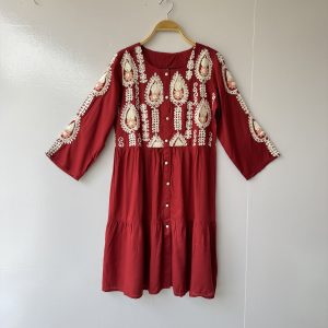 Red Floral Embroidery Dress