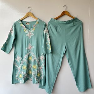 Sea Green Kurthi Embroidery Co-ord Set