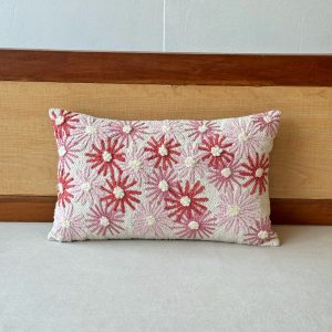 Sun Print With Pink Base Embroidery Cushion Cover (13 x 20 inch)