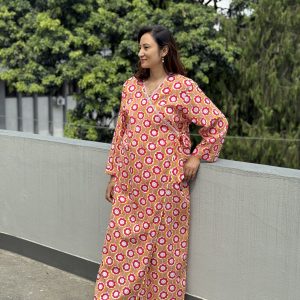 Red Flower Cotton Wrap Gown