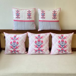 Pink Flower Set Of 5 Cushion Cover Only
