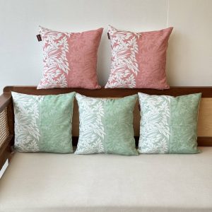 Pink And Green Leaves Set Of 5 Cushion Cover Only