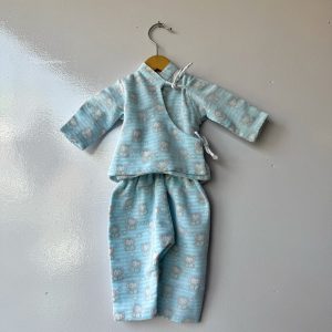 Blue Elephant Print Three Layer Malmal Baby Bhoto Set