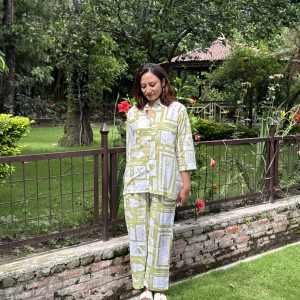 Chic Abstract Printed Green Co-ord Set